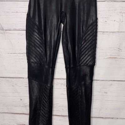 SPANX Black Faux Leather MOTO LEGGINGS Women’s Size Large Black Shapewear